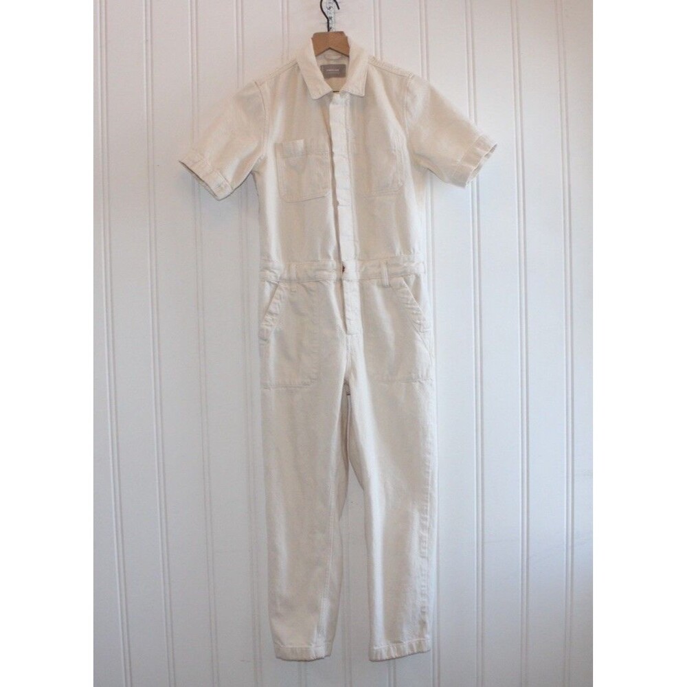 Everlane Short Sleeve Denim Coverall‎ Bone Size 2 Minimalist Utility Luxury